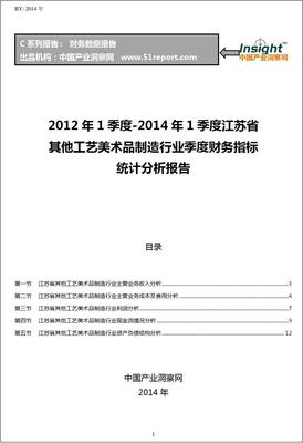 2012-2014年1季度江苏省其他工艺美术品制造行业财务指标分析季报